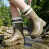 Botas de Lluvia de Media Pantorrilla para Mujer a la Moda, Zapatos de Agua Resistentes al Desgaste, Antideslizantes, Impermeables, Botas de Lluvia con Forro de Terciopelo Cálido, Zapatos de Goma para Cocina, Calzado de Exterior, Estilo Nuevo