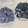 Ins Estilo Ballet Cuadros Azul Marino Encaje Mori Anillo para el Pelo de Intestino Grande Cuerda para el Pelo Dulce Cremosa Chica Linda Accesorios para el Cabello de Mujer