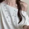 Colar de Pérolas em Camadas Flor de Íris Vintage Longo de Alto Valor Exquisito Versátil Moda