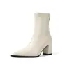 Botines beige de punta para mujer, nueva colección otoño/invierno 2026, botines de estilo francés con cremallera trasera, tacón grueso y elástico, ajuste adelgazante