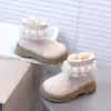 Outono/Inverno 2026 Novo Estilo Meninas Veludo Plus Antiderrapante Renda Botas de Cano Curto Quentes Outono/Inverno Botas de Couro Versátil Fashionável Preto
