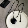 Corrente para Clavícula de Couro Preto e Corda de Cânhamo com Design de Coração, Moda Simples, Tendência Doce e Cool, Design de Nicho