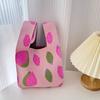 Bolsa de Almoço de Tricô Portátil com Desenho Animado para o Verão 2025, Bolsa de Mão, Bolsa Tote de Viagem, Bolsa de Palha com Design Color Block