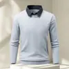 Camisa de Punto de Moda Falsa de Dos Piezas para Hombre Otoño/Invierno 2026 con Camiseta Interior, Capa Base Casual