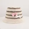 Sombrero de pescador coreano de otoño para mujer, fino, con bloques de color y rayas, de punto de alpaca, con cobertura facial, ligero y transpirable, con cordón y detalle de lazo