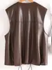 Chaleco de Cuero con Cuello Redondo para Mujer, Chaqueta de Cuero sin Mangas de Moda para Primavera y Otoño, Versátil con un Estilo Elegante y Sofisticado