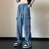 Calças Fitness Ebay Calças Cargo Retas Masculinas Multibolsos Soltas Outdoor Casual Cáqui Preto Pronta Entrega