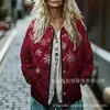 Sudadera de Algodón Acolchada para Mujer Estilo Nuevo 2025 Cuello Alto Floral Retro Rayas Otoño e Invierno Botones Sudadera para Mujer