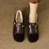 Estilo Universitário Retrô Camélia Tira em T Mary Jane Sapatos Pequenos de Couro Bico Redondo Mais Pelúcia Sapatos de Pelo Mulheres