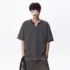 Camiseta de Verano para Hombre, Manga Corta, Bloques de Color a Rayas Borgoña, Estilo Americano, Cuello en V, Retazos, Hombro Normal, Top Deportivo Holgado de Media Manga