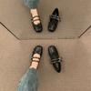 Zapatos de Cuero Genuino Brisa Francesa plateados para Mujer 2024 Nuevos Primavera y Verano Planos Elegantes Hada Punta Cuadrada Boca Baja Mary Jane