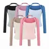 Suave camiseta rosa melocotón de cuello halter y manga larga para mujer, nuevo top coreano chic ajustado para otoño 2026, atuendo dulce