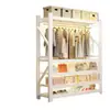 Prateleira Guarda-roupa Cabides de Aço Carbono Aluguel Doméstico Quarto Aberto Armazenamento Montagem Simples de Guarda-roupa Prateleira Multicamadas