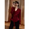 Suéter tejido de punto gris estilo coreano con cuello en V y manga larga para mujer, holgado y casual, con cintura ceñida, adecuado para otoño e invierno, se puede usar como capa base