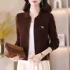 26 Cárdigan de punto con cremallera de alta gama para mujer, nuevo estilo primavera/otoño, de cintura alta, corto, con cuello de solapa, chaqueta suéter casual y versátil