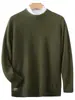 Suéter 100% Lã Pura Masculino Gola Alta Meio Espessa Cor Sólida Pulôver Casual de Negócios Malha Solta Camisa Base Top
