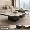 Mesa de Centro Pequeña de Lujo Ligero de Losa de Roca Cuadrada Estilo Italiano Minimalista Ecológico para Apartamento Pequeño Sala de Estar Eo