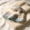 Pelúcia de pelo de coelho, listrado color-block, chapéu de pescador de tricô feito à mão para mulheres, outono e inverno, quente, novo, afina o rosto, chapéu bucket moderno