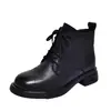 Nuevas Botas Cortas Planas con Cordones para Mujer Otoño e Invierno 2025 Punta Redonda Estilo Británico Suela Suave Forradas de Lana Botas Individuales Calientes