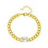 Pulsera Europea y Americana Ins Simple Verde Cuadrada de Zircón Moda Exagerada Personalidad Esmeralda Cadena Cubana Cadena Gruesa Pulsera