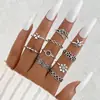 Anillo de mariposa negro esmaltado con forma de corazón oscuro para Halloween, juego de nueve anillos estilo punk de araña
