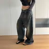 Comércio Exterior Outono Retrô Desgastado Carta Reta Calça Casual Feminina Solta Perna Larga Caimento Preguiçoso Calça Longa Jeans Masculino