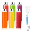 Garrafa de vidro transparente com tampa garrafa de água de vidro reutilizável com tampa de aço inoxidável para extração de suco garrafa de suco de vidro para geladeira