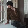 Camiseta de Manga Larga con Cuello en V y Costilla Relajada Myq para Hombre, Camiseta Básica Cómoda y Adelgazante para Primavera y Otoño, Estilo Coreano para el Trabajo