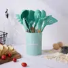 Punto mango de madera silicona cocina 12 piezas antiadherente espátula de cocina herramientas de silicona para cocina Set de almacenamiento para hornear