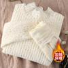 Camisa de mujer con base de vellón de encaje de terciopelo de conejo suave y ceroso para otoño e invierno, elegante camisa interior de cuello alto, parte superior de malla cepillada cálida