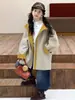 Gabardina con capucha color caqui para niña, nuevo estilo coreano de primavera y otoño, de longitud media, chaqueta infantil casual y versátil, moderna para otoño