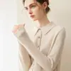 Cardigan de tricô liso de manga comprida para outono/inverno, novo estilo, com gola de lapela, elegante e adequado para o trabalho.