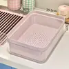 Juego de canastas de drenaje de doble capa de grado alimenticio, caja de almacenamiento de frutas y verduras para cocina, canasta para lavar y conservar verduras frescas, caja de almacenamiento para refrigerador doméstico