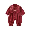 Enterizo rojo para bebé niña estilo chino nuevo, vestido de cumpleaños de un año, atuendo para celebración de primer mes y 100 días, traje tradicional bordado para gatear