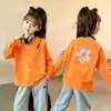 Camiseta de Algodão Puro com Manga Longa para Meninas na Primavera e Outono para Crianças de Meia-Idade e Mais Velhas, Solta, Uso Diário, Top da Moda de Outono Estiloso com Estampa Infantil