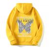 Sudadera casual con capucha de moda con letras nuevas de exportación europea y americana 2024 con mariposas multicolores