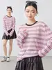 Cardigã de Tricô Momaik Feminino com Blocos de Cor e Listras 2026 Estilo Novo da Primavera Casual Respirável Manga Longa Top 10189