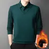 Roupas Quentes Casuais Masculinas de Outono e Inverno com Forro de Lã, Falsos Duas Peças, Lapela, Camiseta Listrada Espessada Top para Homens de Meia-idade e Idosos