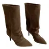 Botas Largas de Pierna Ancha Estilo Retro con Punta para Mujer, Botas Adelgazantes de Tacón Alto Otoño e Invierno 2026, Botas de Montar Hasta la Rodilla, Botines de Tacón Fino