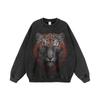 Estilo japonês Tiger Head White Ink Direct Injection Printing Wash Water-made Old Hooded Sweater Ins Street Fashion Brand Capuz de manga comprida para homens