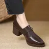 Nueva colección primavera y otoño 2026: Zapatos de cuero para mujer, de punta profunda, tacón grueso, tacón medio, cómodos y elegantes, versátiles para cualquier atuendo, con suelas gruesas