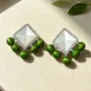Estilo Vintage Retro Francés Hong Kong Monet Medieval Clip para Oreja Pendientes de Perla Pendientes Verdes Joyería Femenina para Orejas