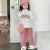 Conjunto para Niñas con Top de Encaje de Cuello Alto y Pantalones de Pana, Nuevo Estilo Primavera y Otoño 2026, Ropa Infantil para Comercio Exterior al por Mayor