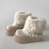 Botas de invierno nuevas de estilo 2026 para mujer, cálidas, con forro de pelo y ribete de felpa, con cordones, suela gruesa, botas de nieve, botines de algodón que aumentan la altura