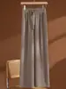 Pantalones de Punto 100% Lana Pura de Pierna Ancha para Mujer, Otoño/Invierno de Cintura Alta Favorecedores, Caída Recta, Largo hasta el Suelo, Casual