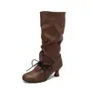 Fornecimento transfronteiriço: Botas femininas de outono e inverno, bico redondo, salto médio, cano alto, estilo europeu e americano, botas da moda plus size 7743