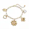 Pulseira com Pingente de Coração Florido Banhada a Ouro 18K Aogu, Luxo Acessível de Nicho Transfronteiriço para Mulheres, Pulseira de Aço Inoxidável Versátil e Personalizada