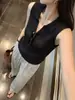 Chaleco de punto hueco con solapa estilo "old money" francés para mujer, camiseta polo de verano fina ajustada con cuello en V, top sin mangas