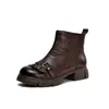 Botas con hebilla de cinturón de cuero genuino para mujer, nueva colección otoño/invierno 2026, botas Martin casuales de piel de vaca de primera capa, botas de motociclista retro y elegantes