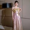 Vestido de noche tipo tubo rosa degradado con lazo y lentejuelas elegante de lujo ligero nicho sentido europeo y americano socialité banquete